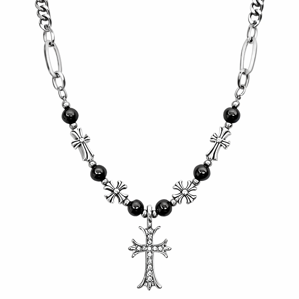 アクセサリー Chrome Hearts Chrome Hearts) Black Bead Cross Necklace (Code-ZX#841) – ZeonX