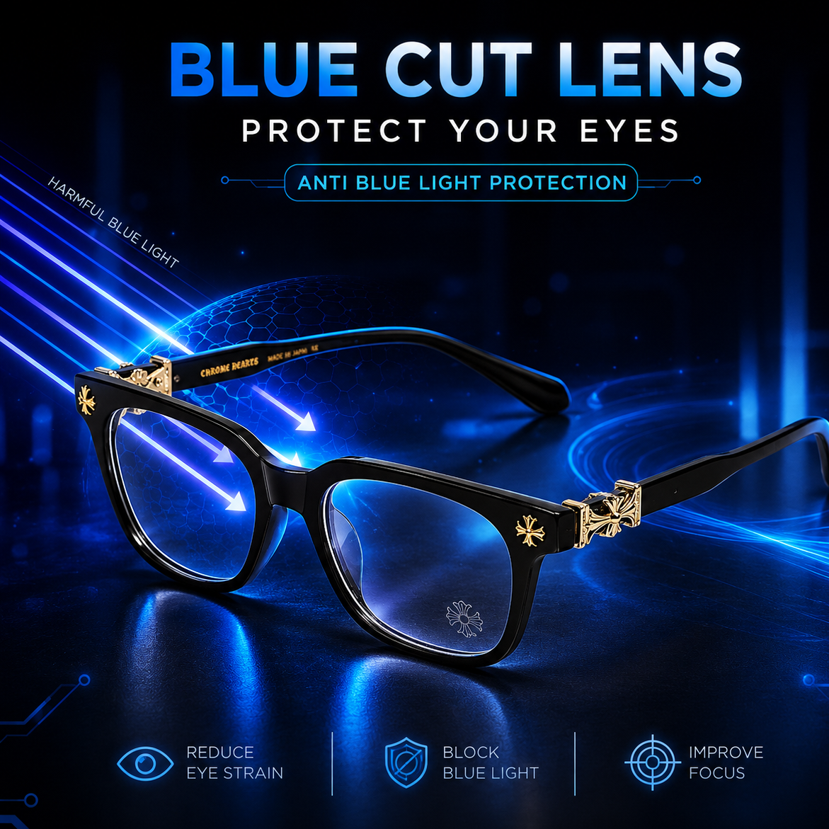 Chrome Heart  - Black/Gold- Premium Glasses