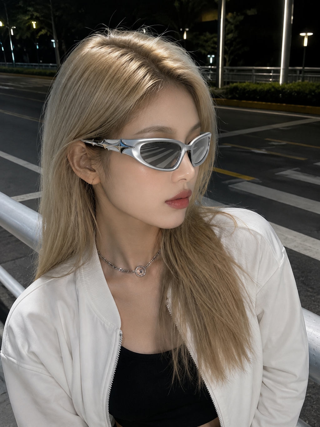 Y2K - Silver Chrome Viper Glasses - White Mercury