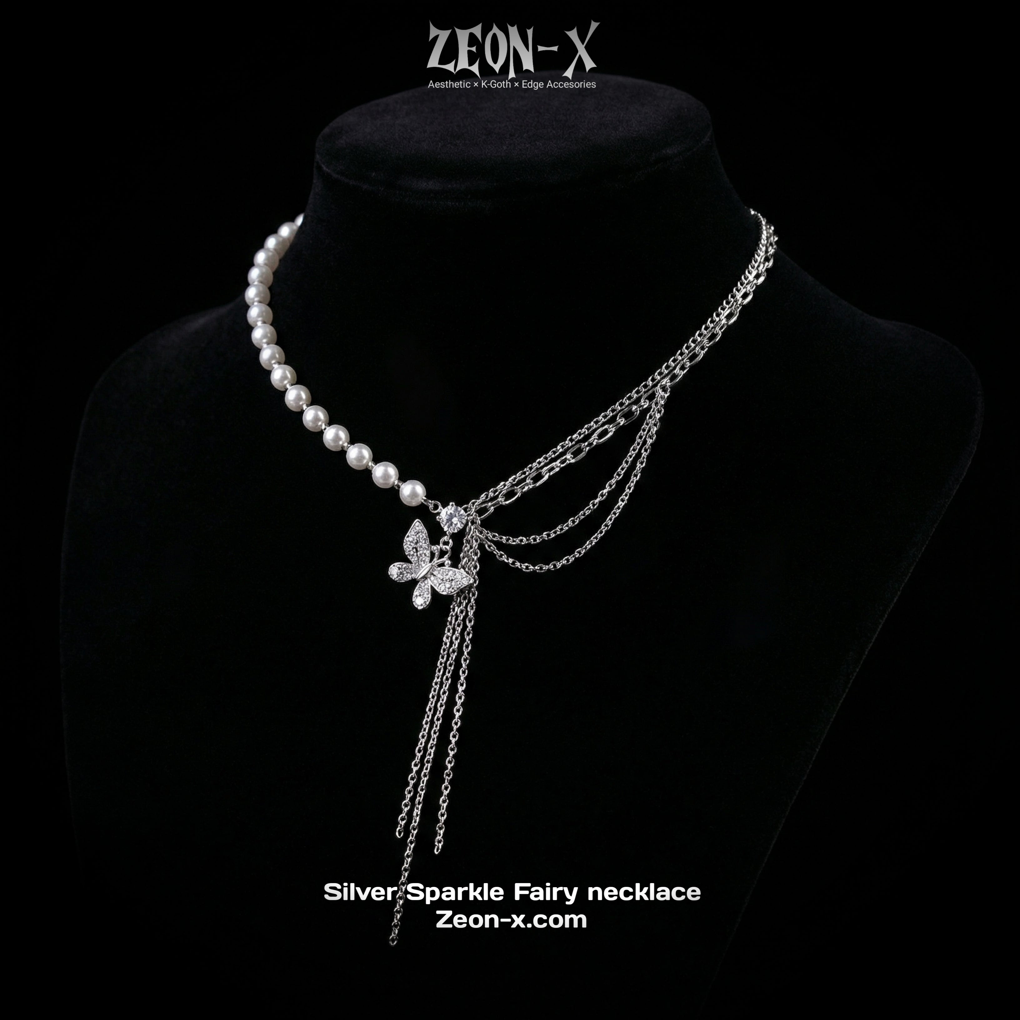 Silver Sparkle Fairy necklace & ring (Code-ZX#11)