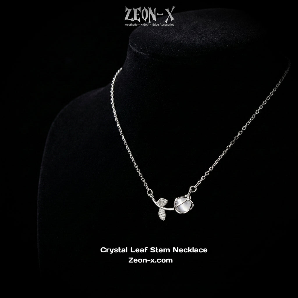 Crystal Leaf Stem Necklace (Code-ZX#566)