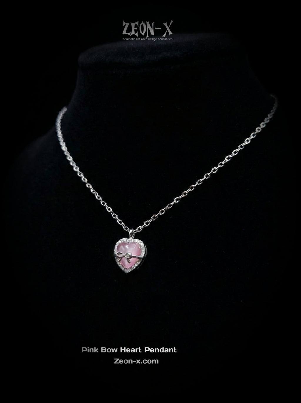 Pink Bow Heart Pendant (Code-ZX#569)