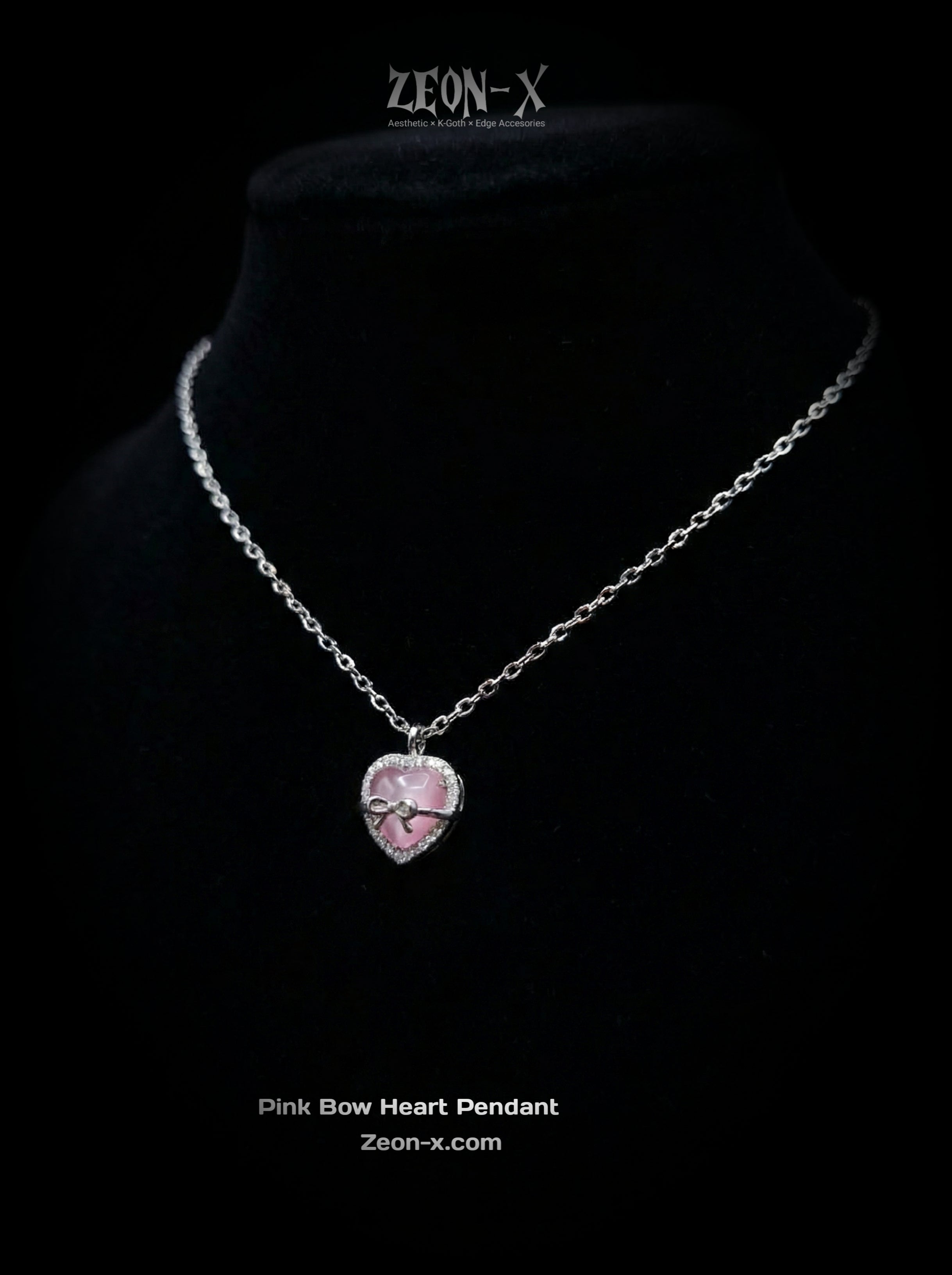 Pink Bow Heart Pendant (Code-ZX#569)
