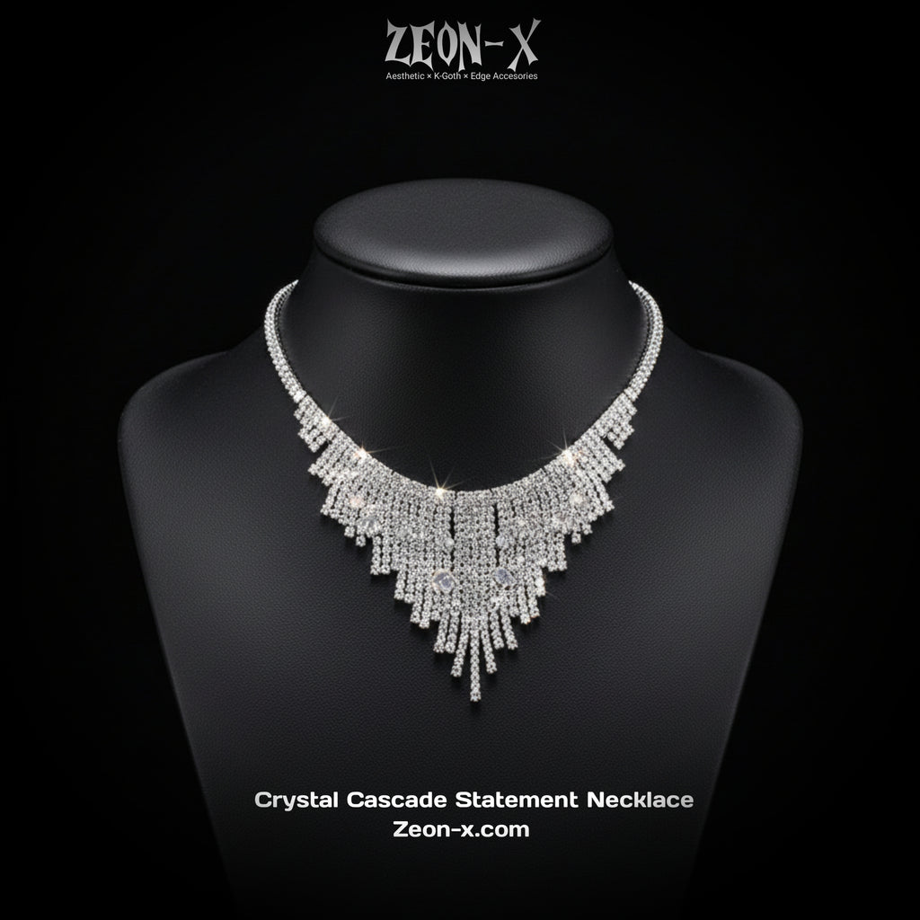 Crystal Cascade Statement Necklace (Code-ZX#10)