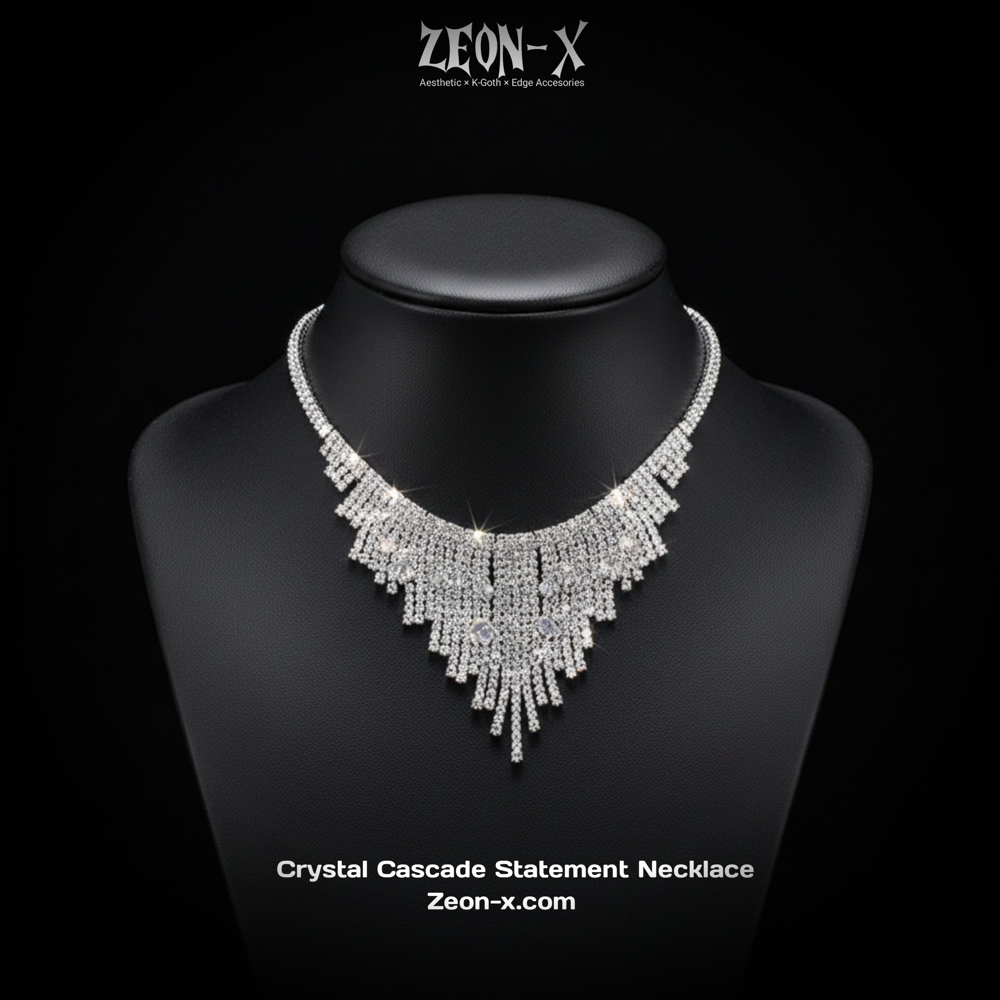 Crystal Cascade Statement Necklace (Code-ZX#10)