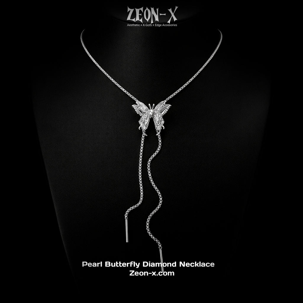 Evening Style Pearl Butterfly Diamond Necklace ZX#06