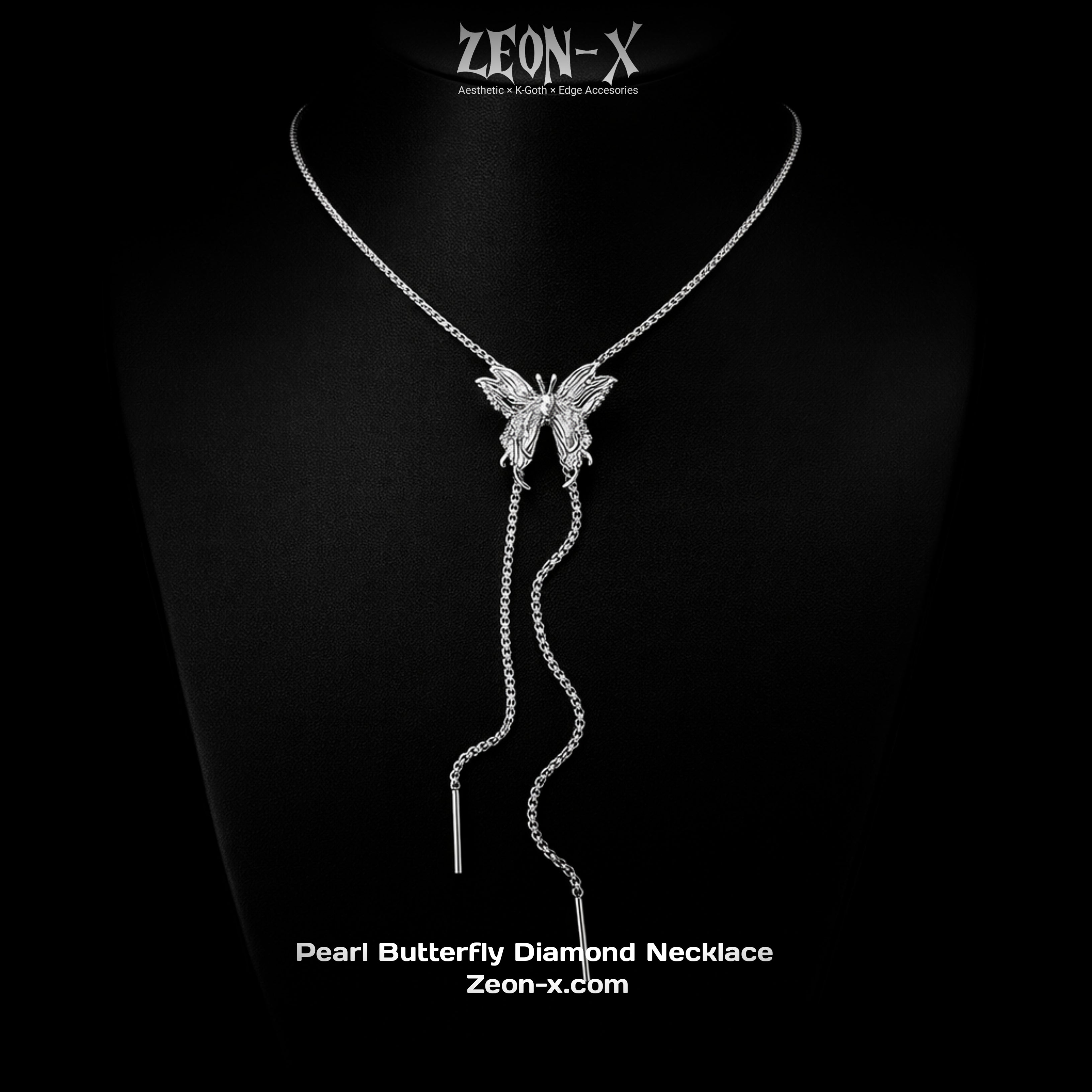 Evening Style Pearl Butterfly Diamond Necklace ZX#06