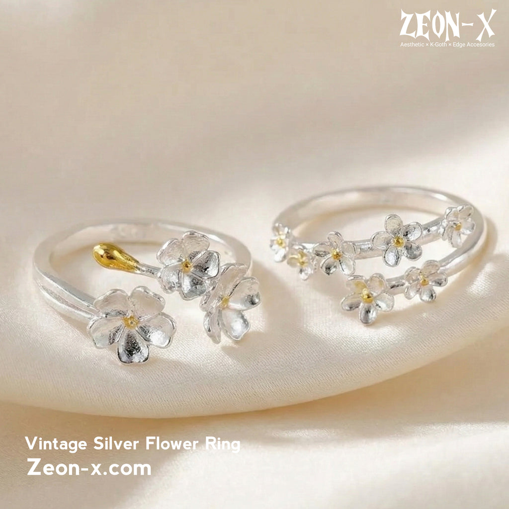 Vintage Silver Flower Ring – Retro European Court Style(Code: ZX#118)