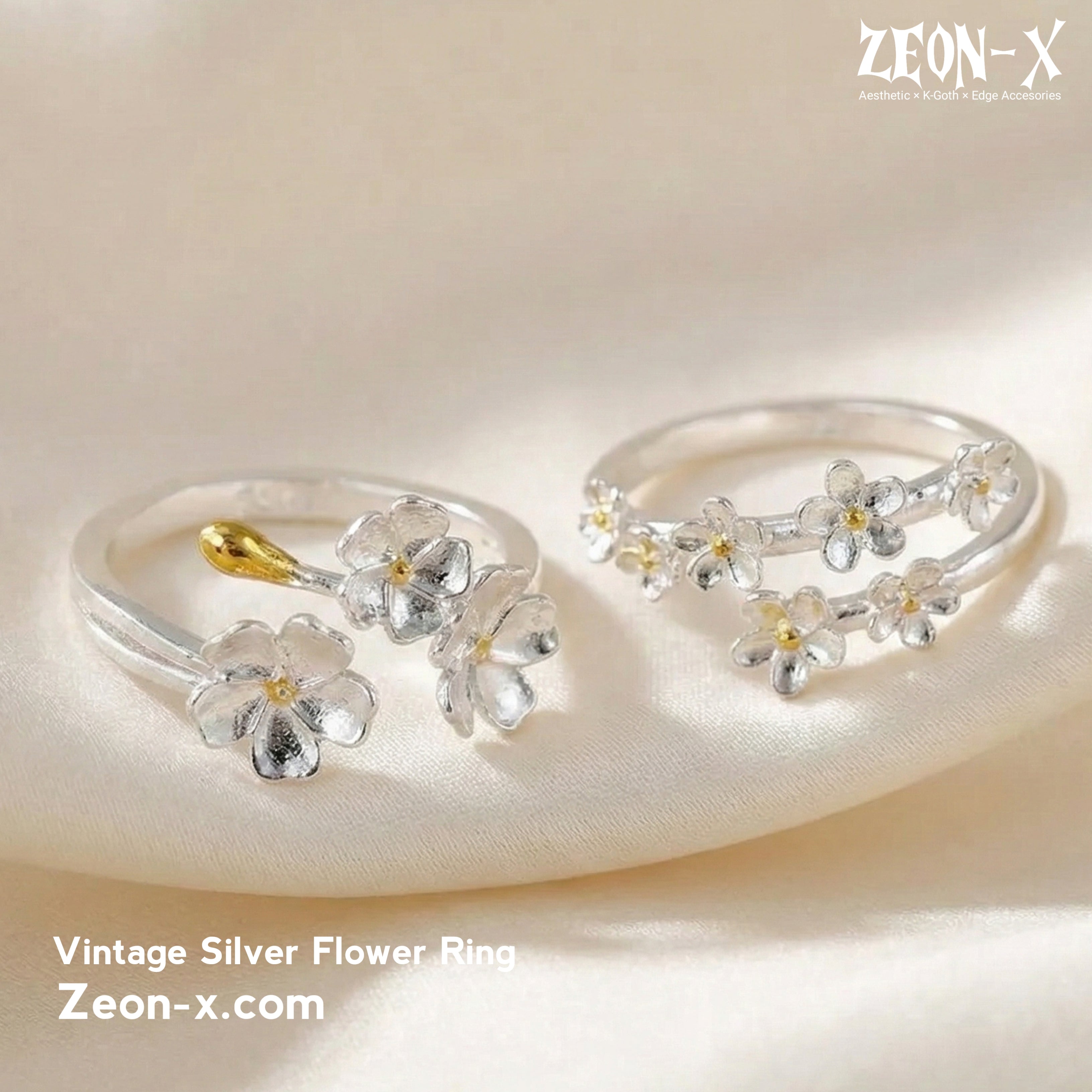 Vintage Silver Flower Ring – Retro European Court Style(Code: ZX#118)