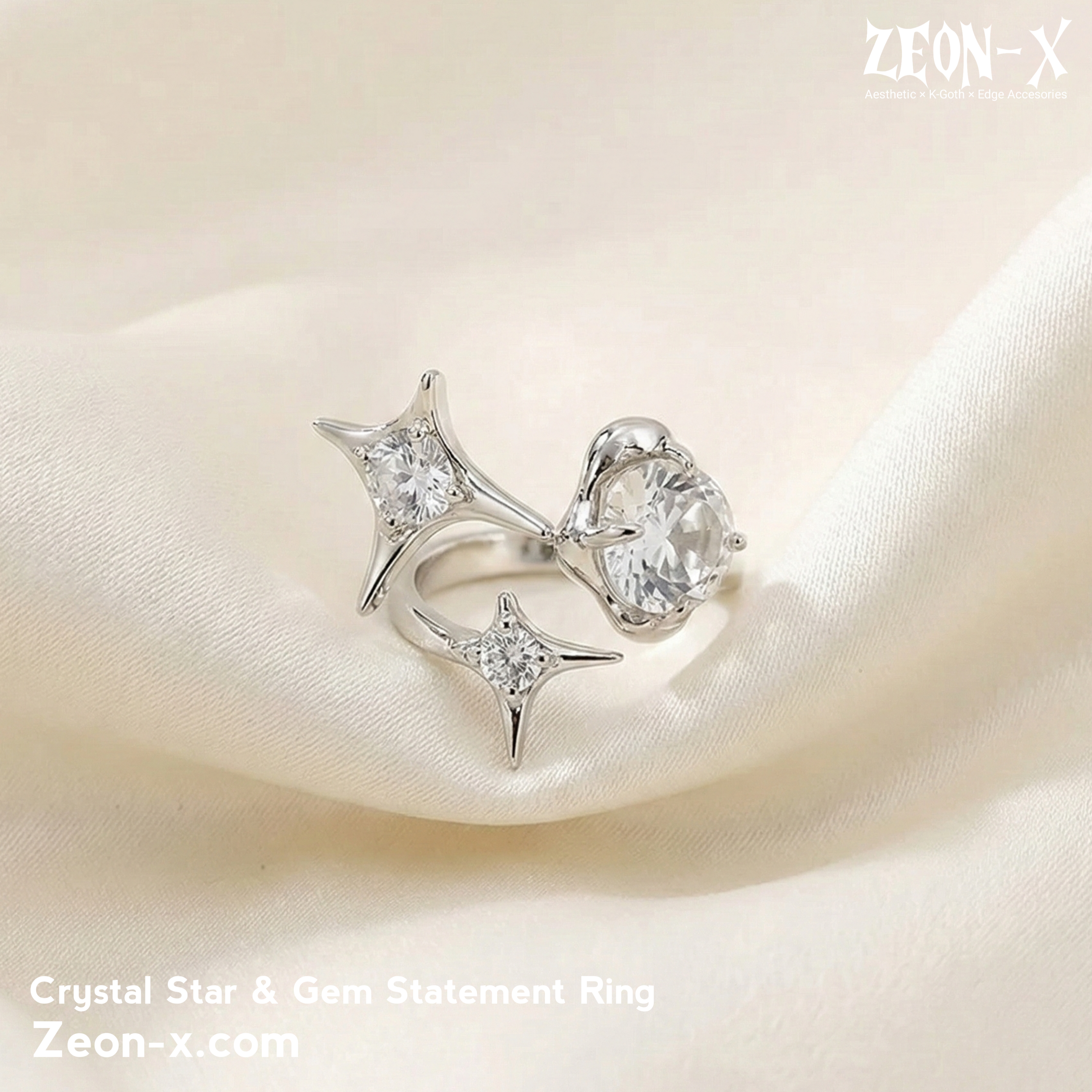Crystal Star & Gem Statement Ring (Code: ZX#125)