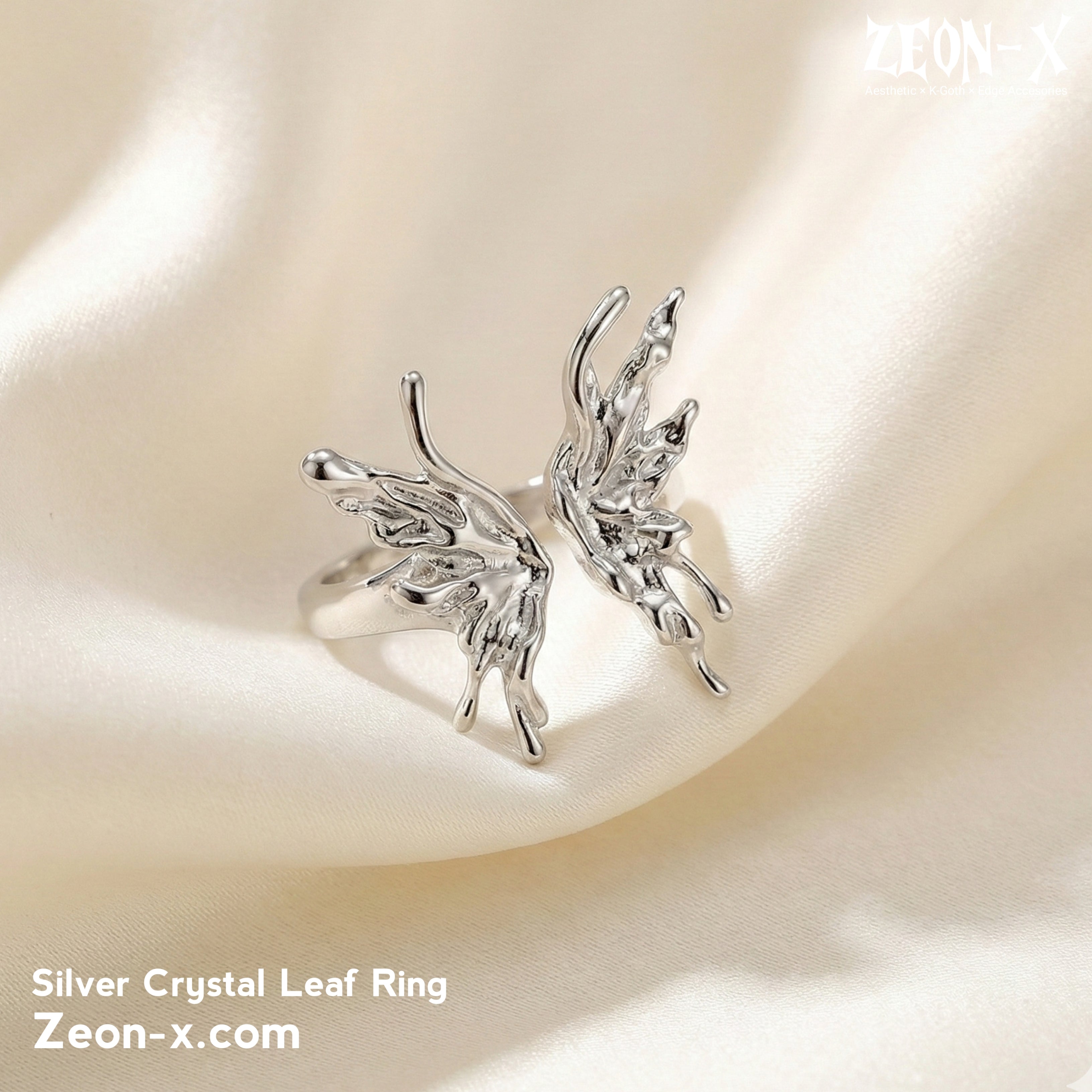 Silver Crystal Leaf Ring (Code: ZX#124)