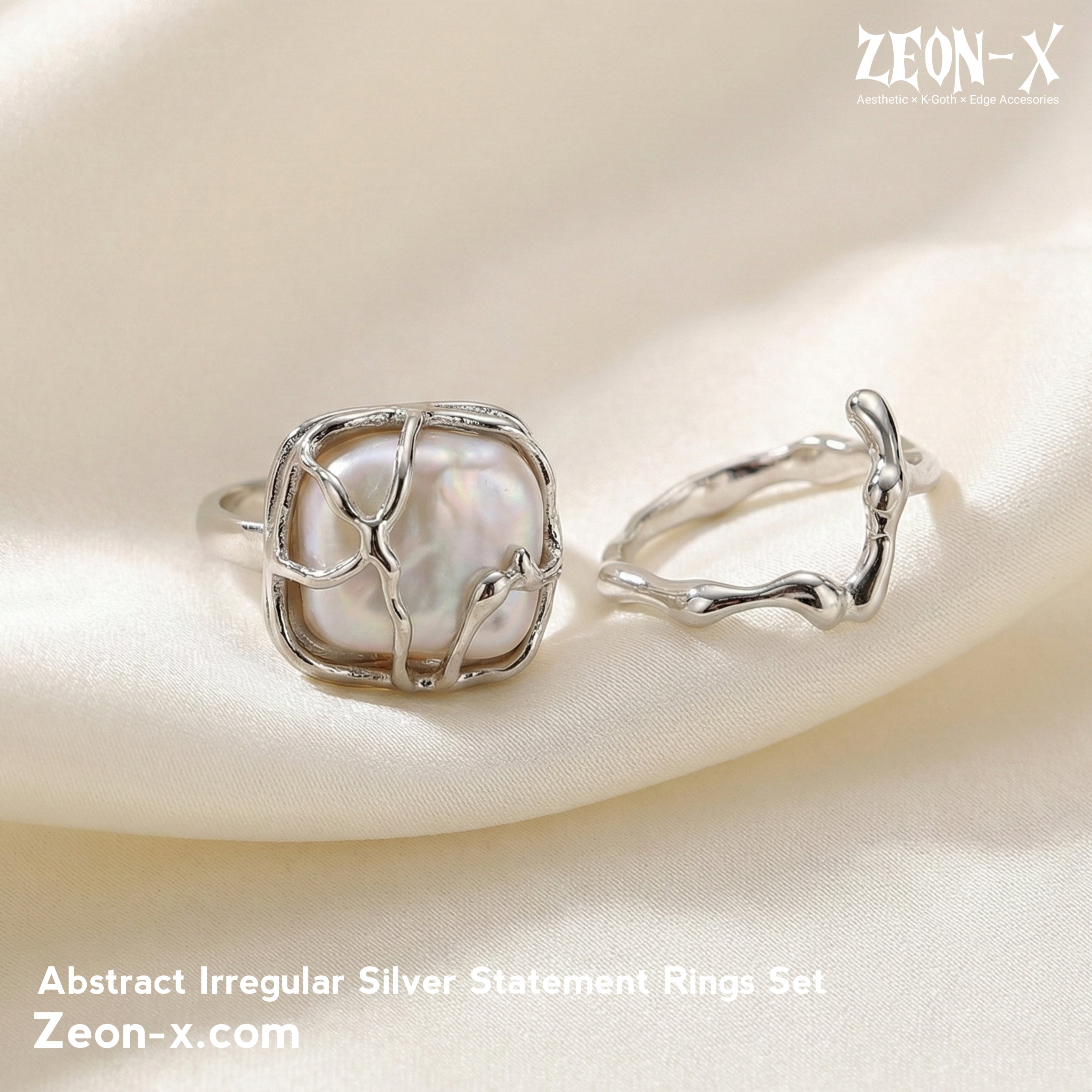 Abstract Irregular Silver Statement Rings Set (Code: ZX#121)