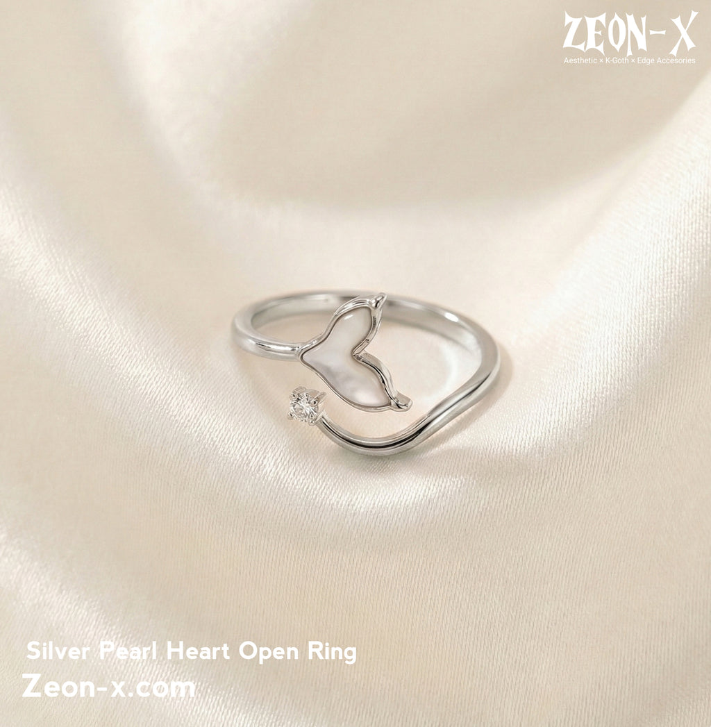 Silver Pearl Heart Open Ring (Product Code: ZX#653) 💖