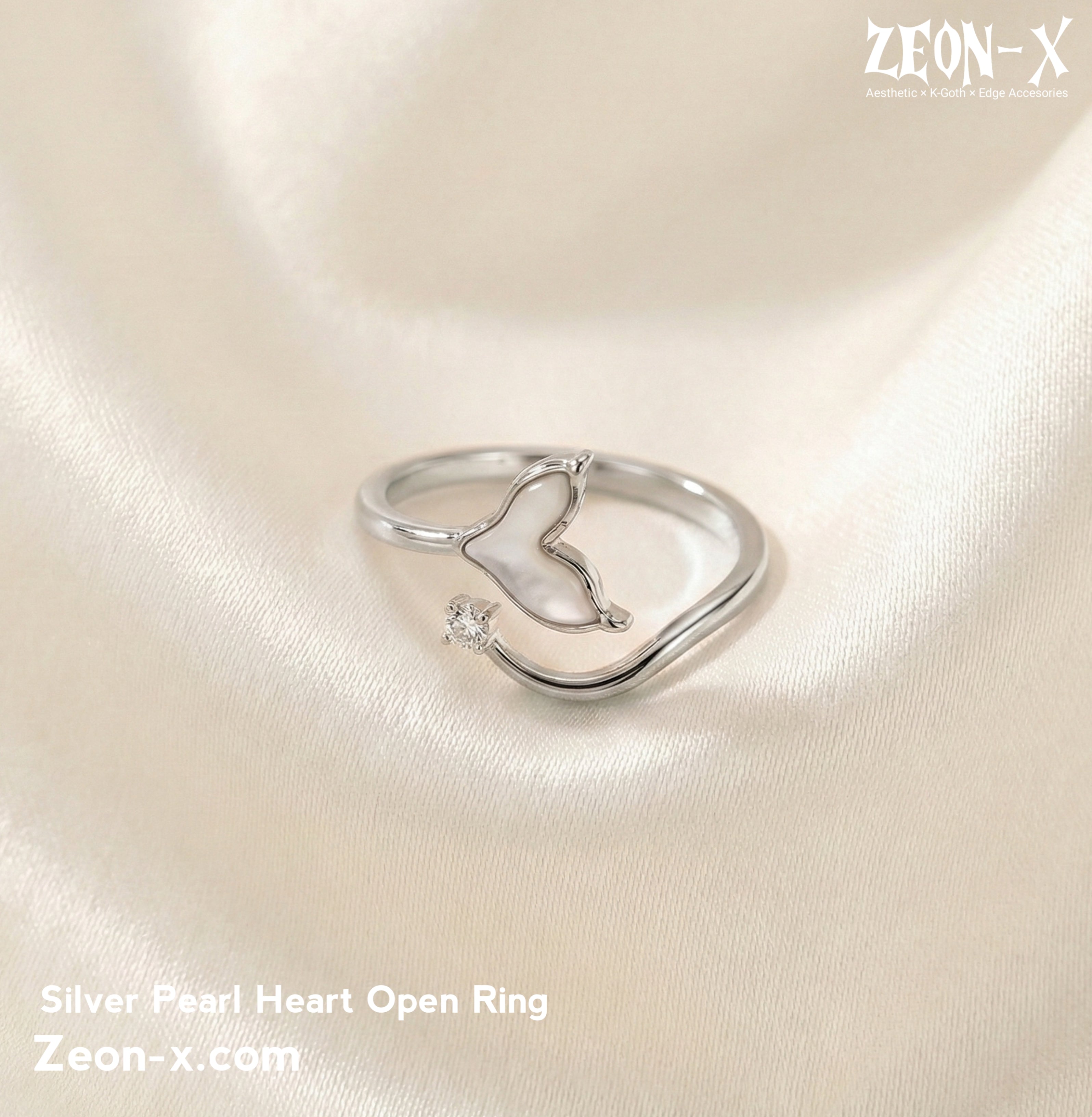 Silver Pearl Heart Open Ring (Product Code: ZX#653) 💖