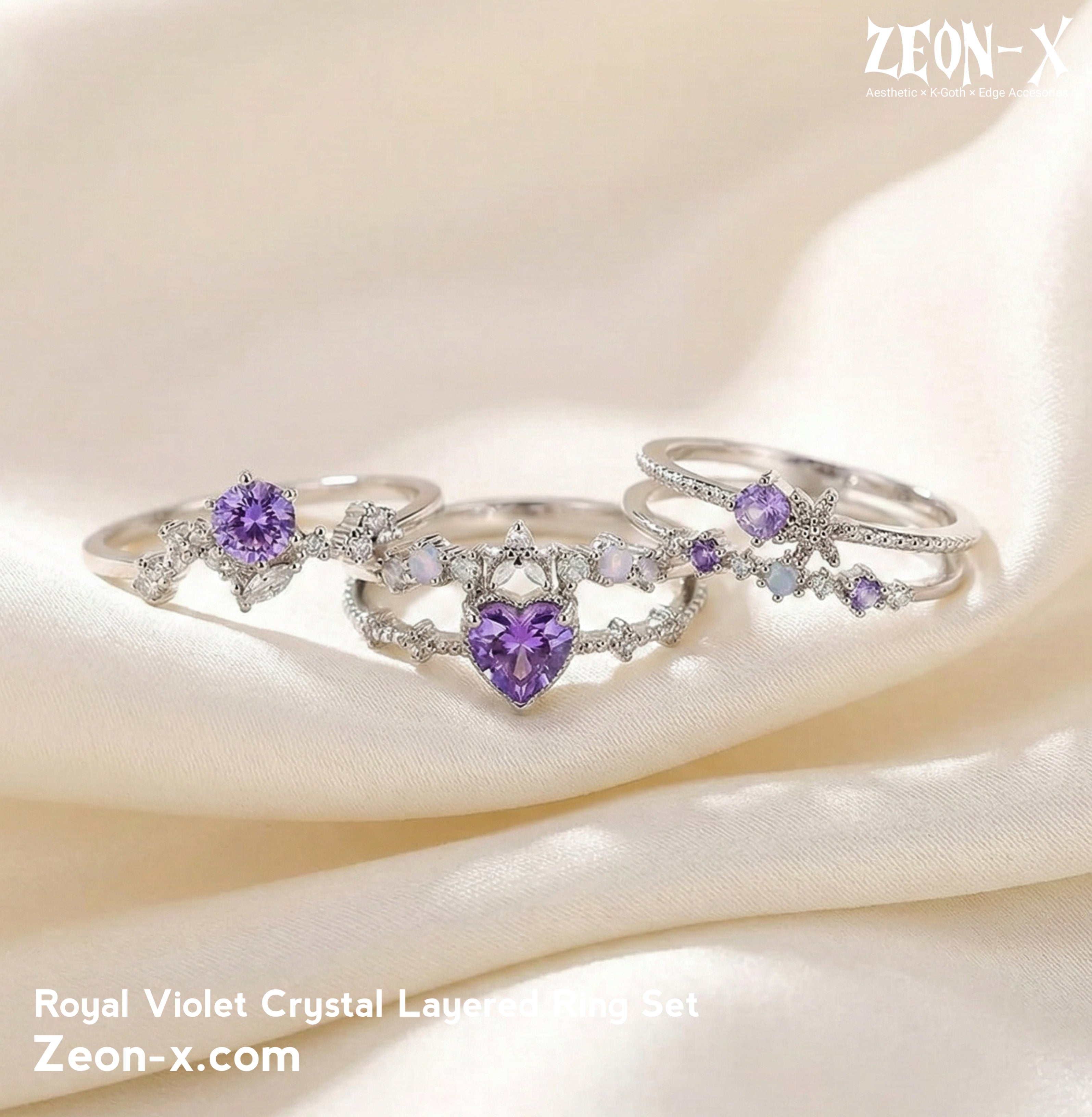 Royal Violet Crystal Layered Ring Set (Code-ZX#770)