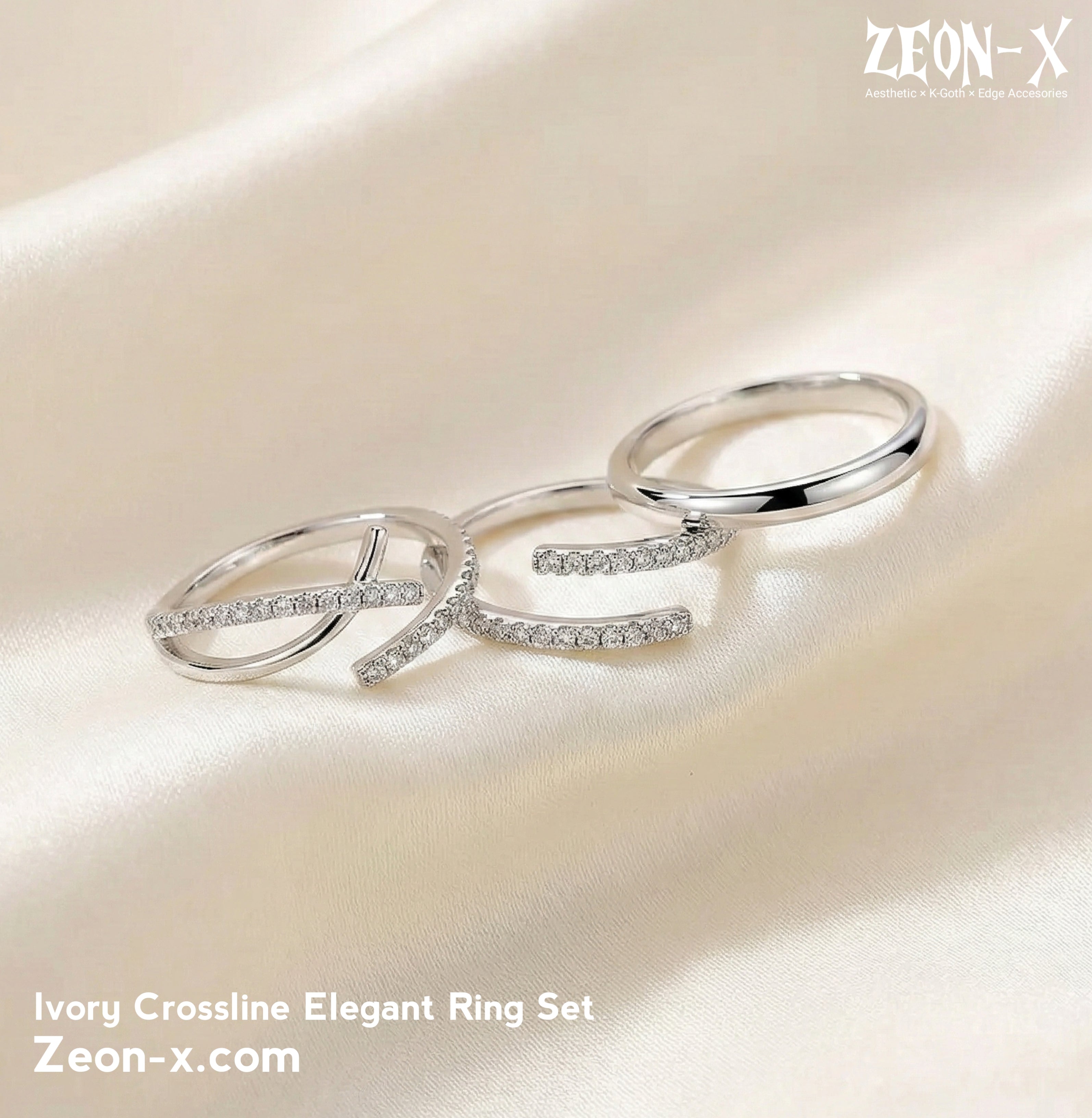 Ivory Crossline Elegant Ring Set (Code-ZX#791)