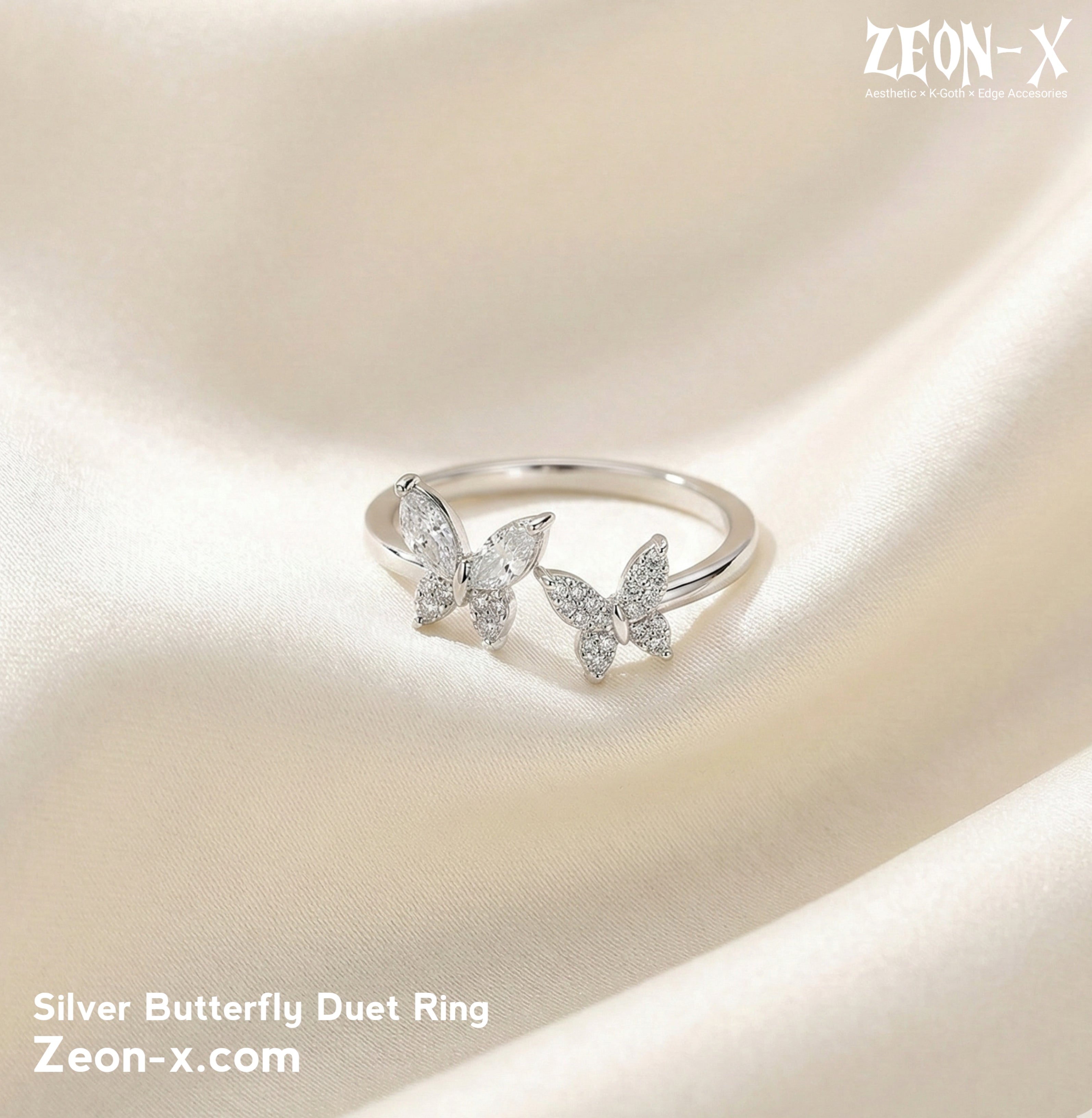 Silver Butterfly Duet Ring (Code-ZX#800)