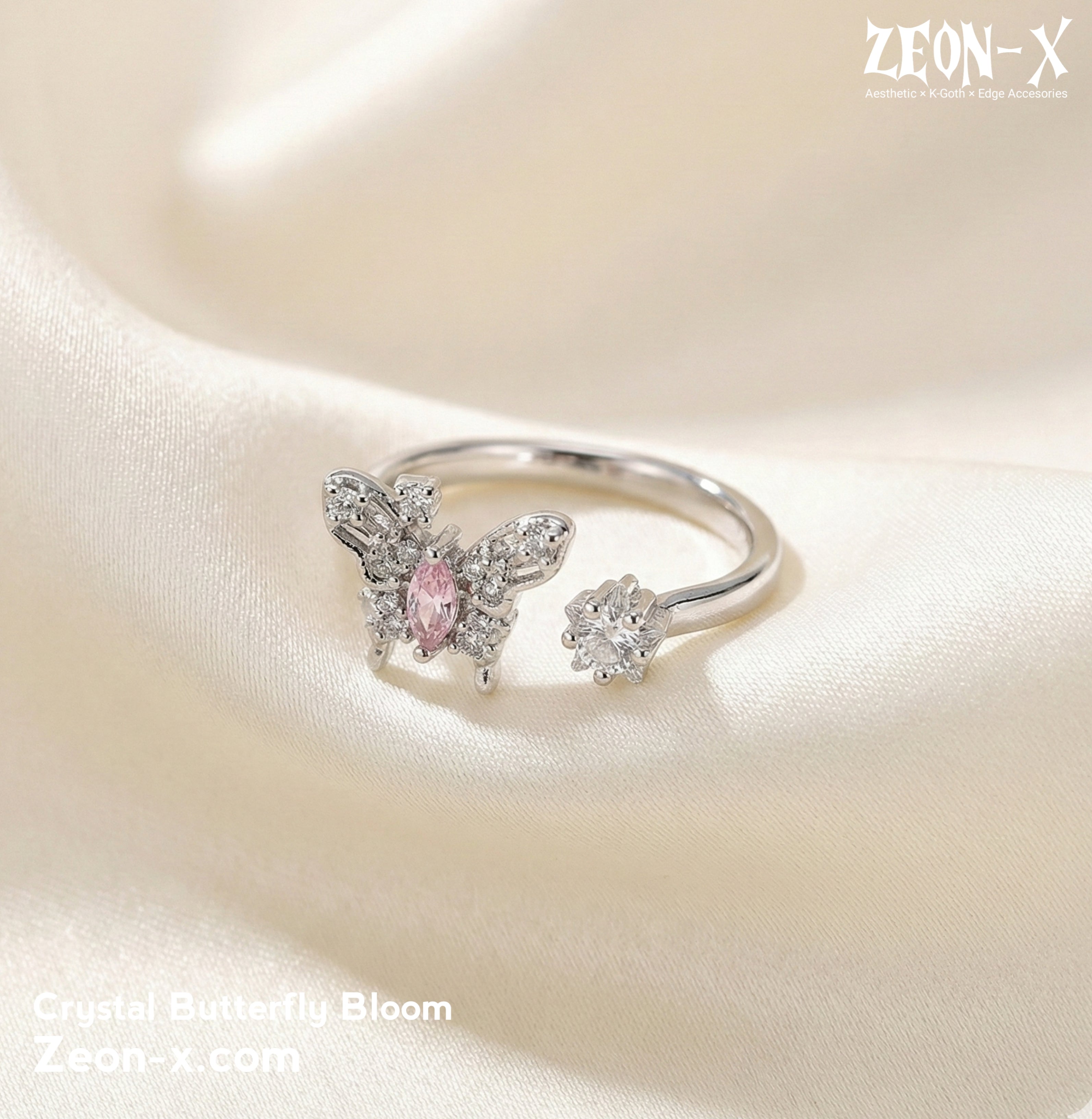 Crystal Butterfly Bloom Ring (Code-ZX#831)