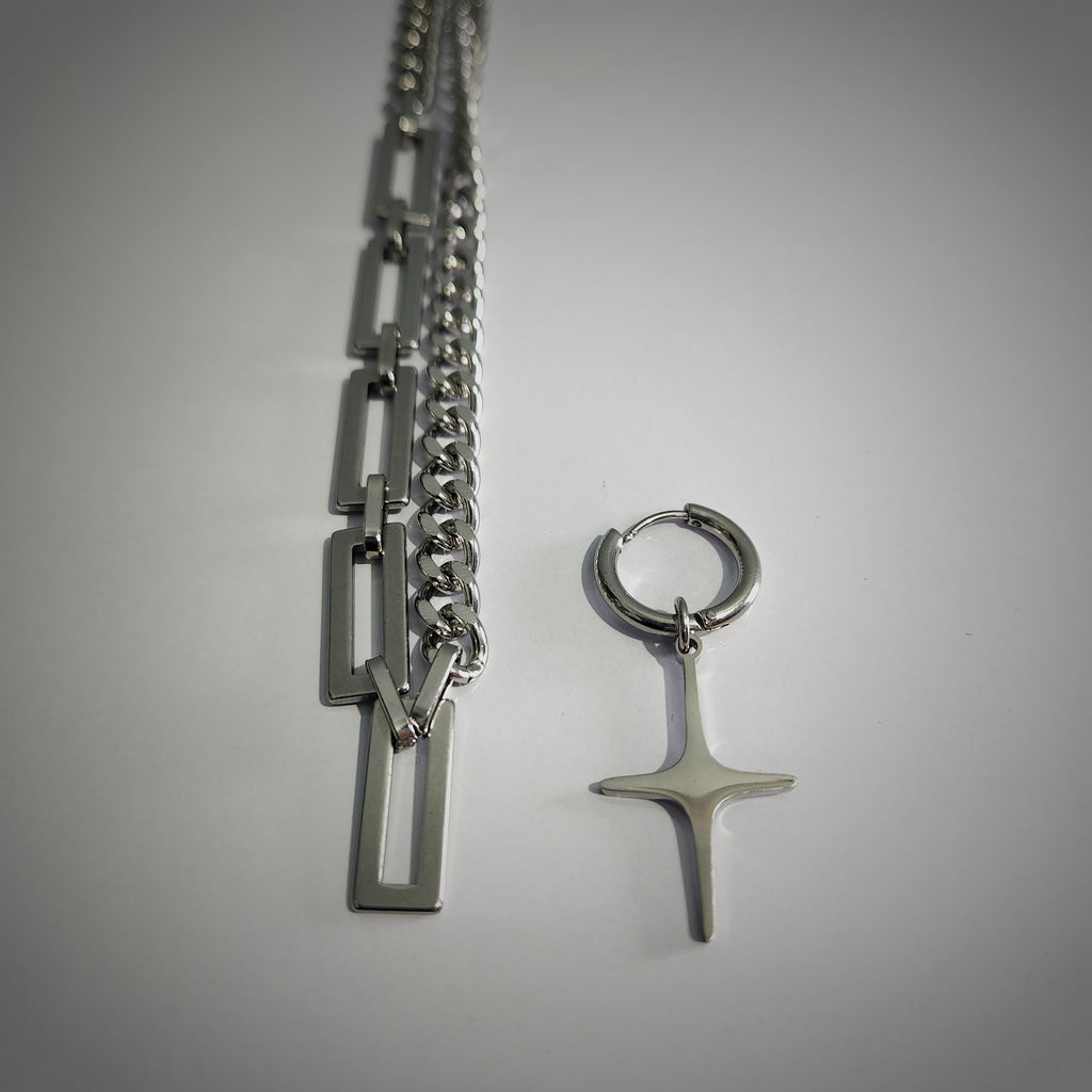 Dual Link Cross Chain & The Pendent Can Be Earring (ZX-875)