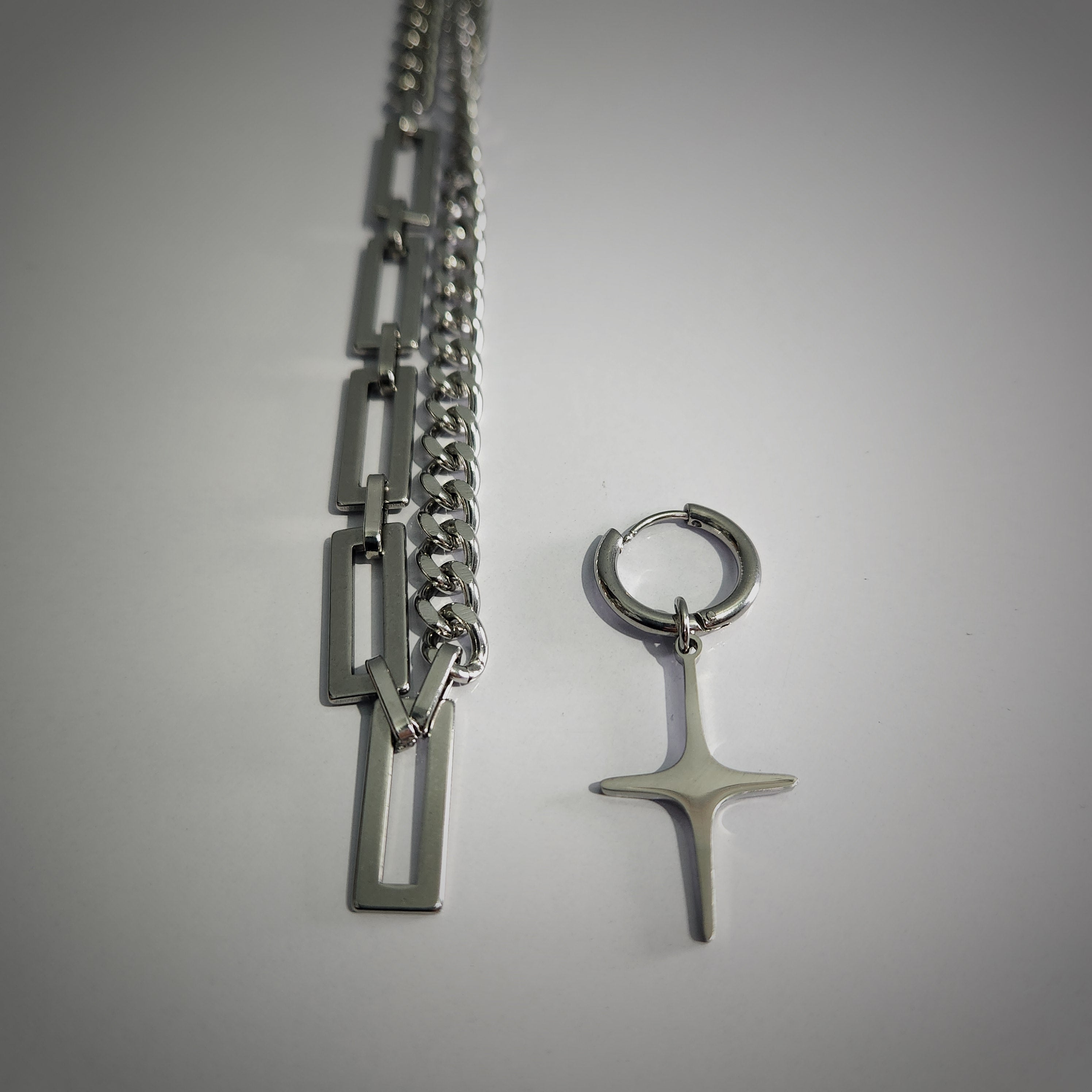 Dual Link Cross Chain & The Pendent Can Be Earring (ZX-875)