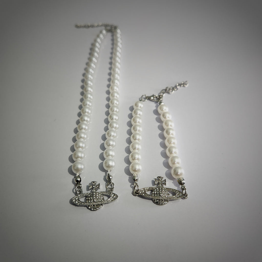 Luna Pearl Charm Necklace & Bracelet Set (ZX-924)