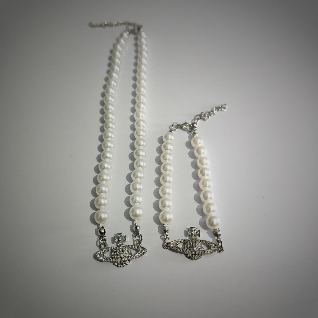 Luna Pearl Charm Necklace & Bracelet Set (ZX-924)