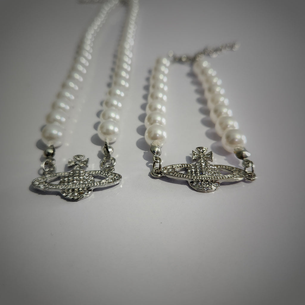 Luna Pearl Charm Necklace & Bracelet Set (ZX-924)