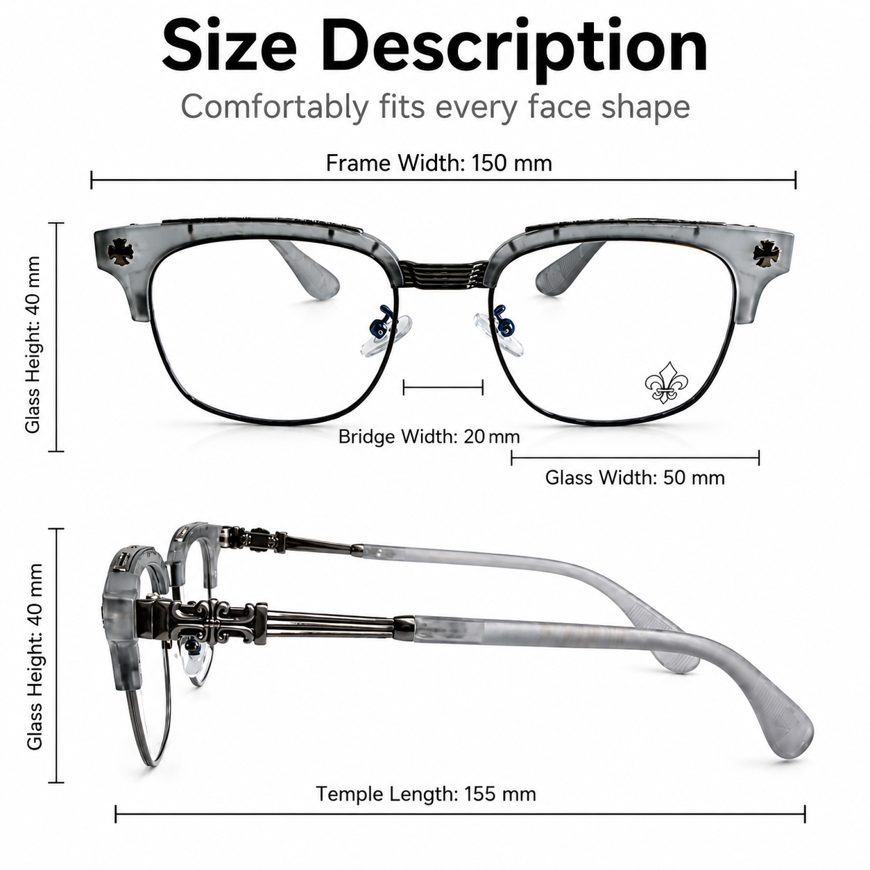 Chrome Hearts Cross Fleur-De-Lis  Glasses - Grey