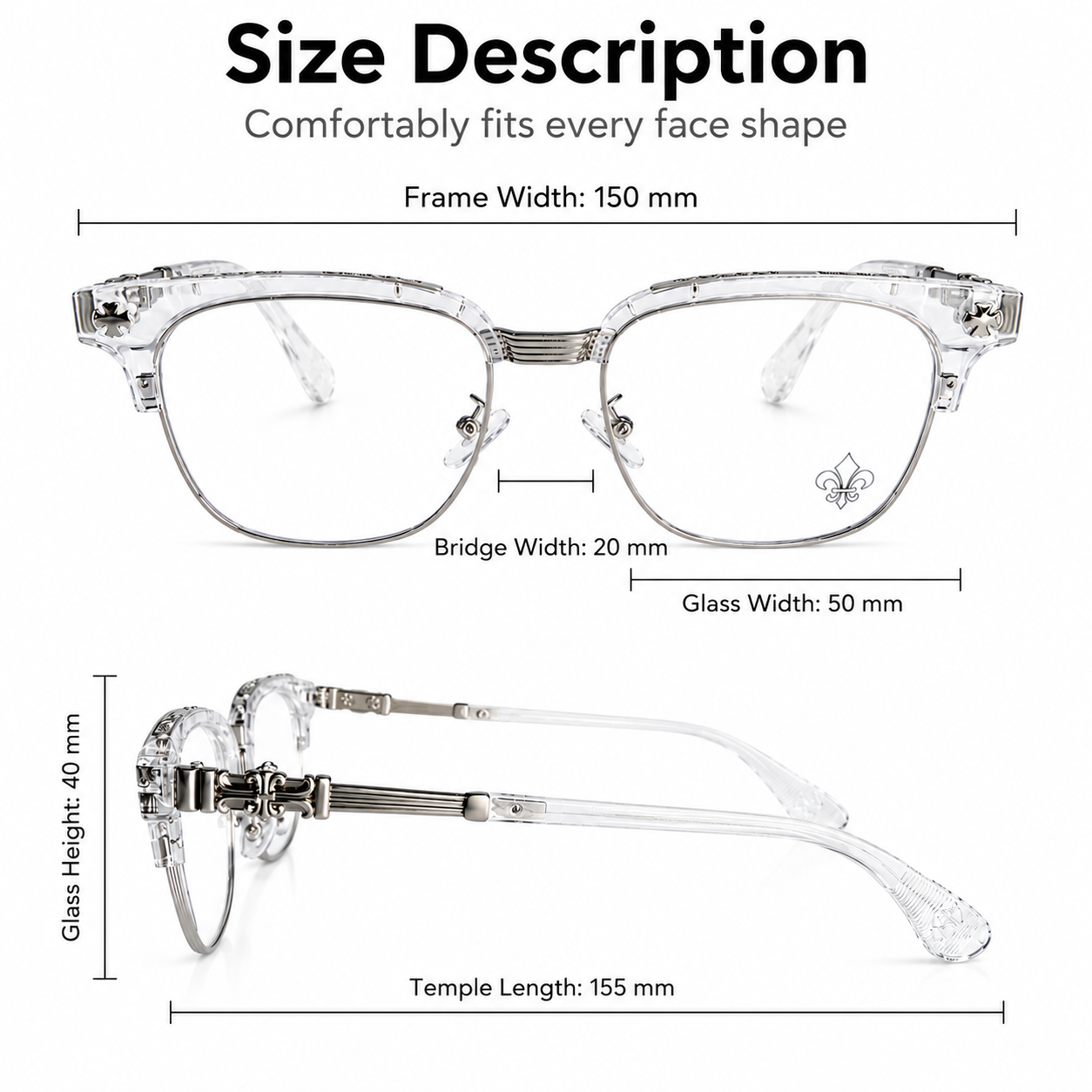 Chrome Hearts Cross Fleur-De-Lis  Glasses - Transparent/Silver