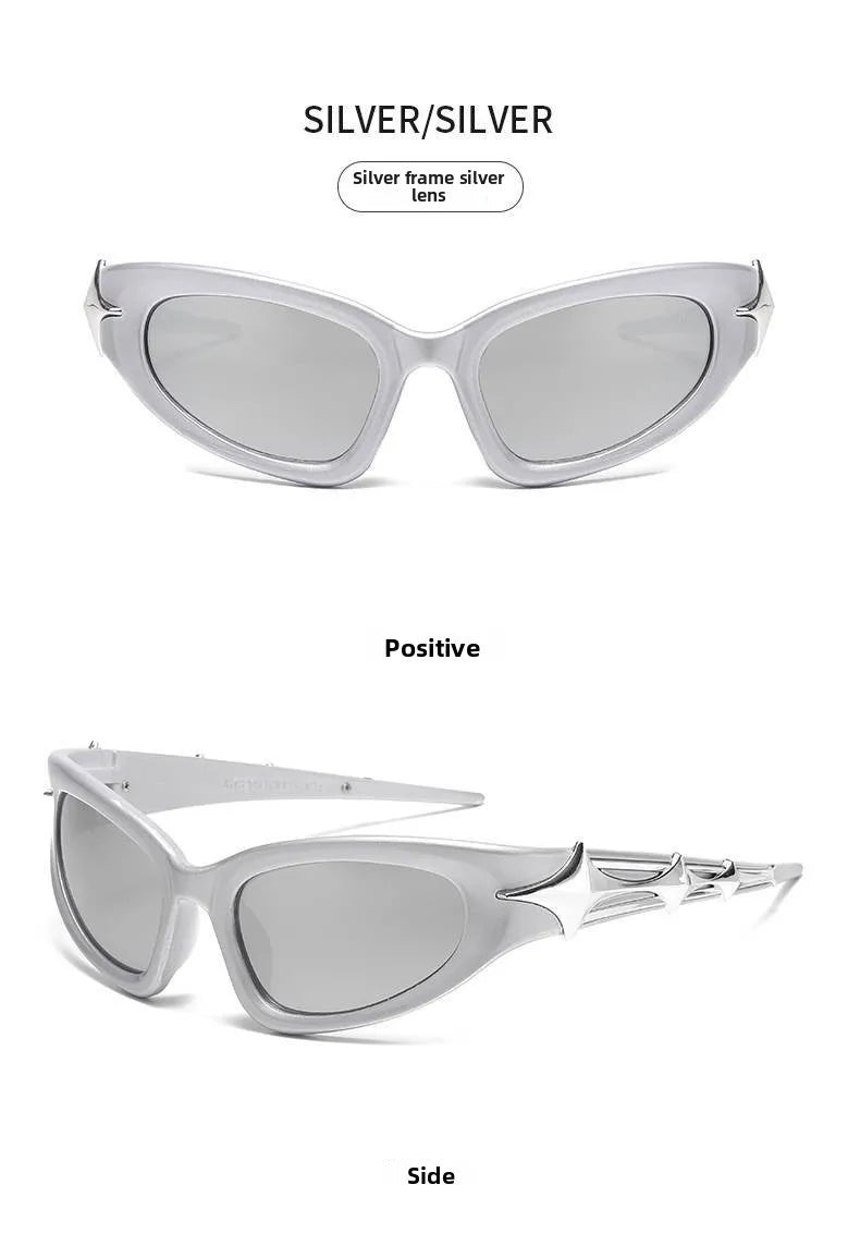 Y2K - Silver Chrome Viper Glasses - White Mercury