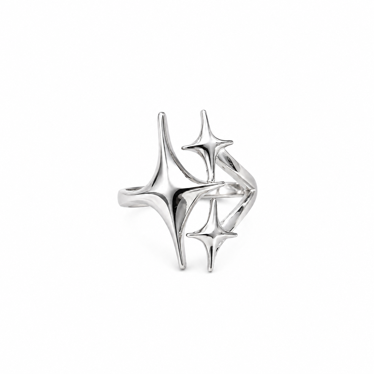 Stellar Starburst Sculptural Silver Open Ring