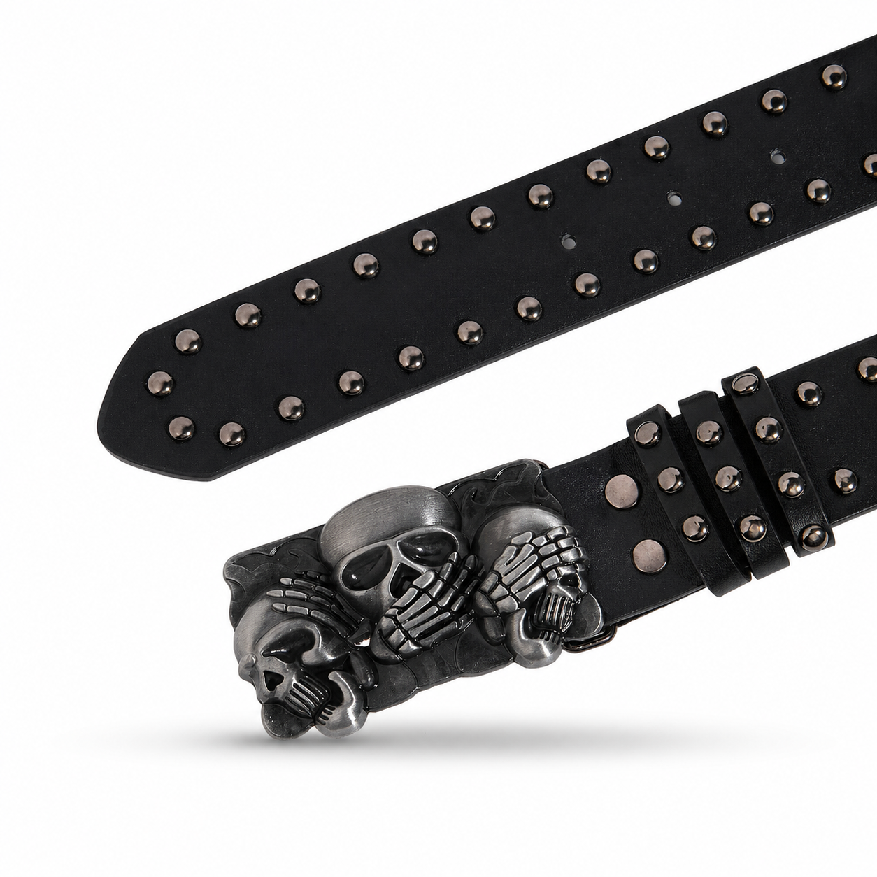 Triple Skull Studded Leather Belt (Code: ZX#87)