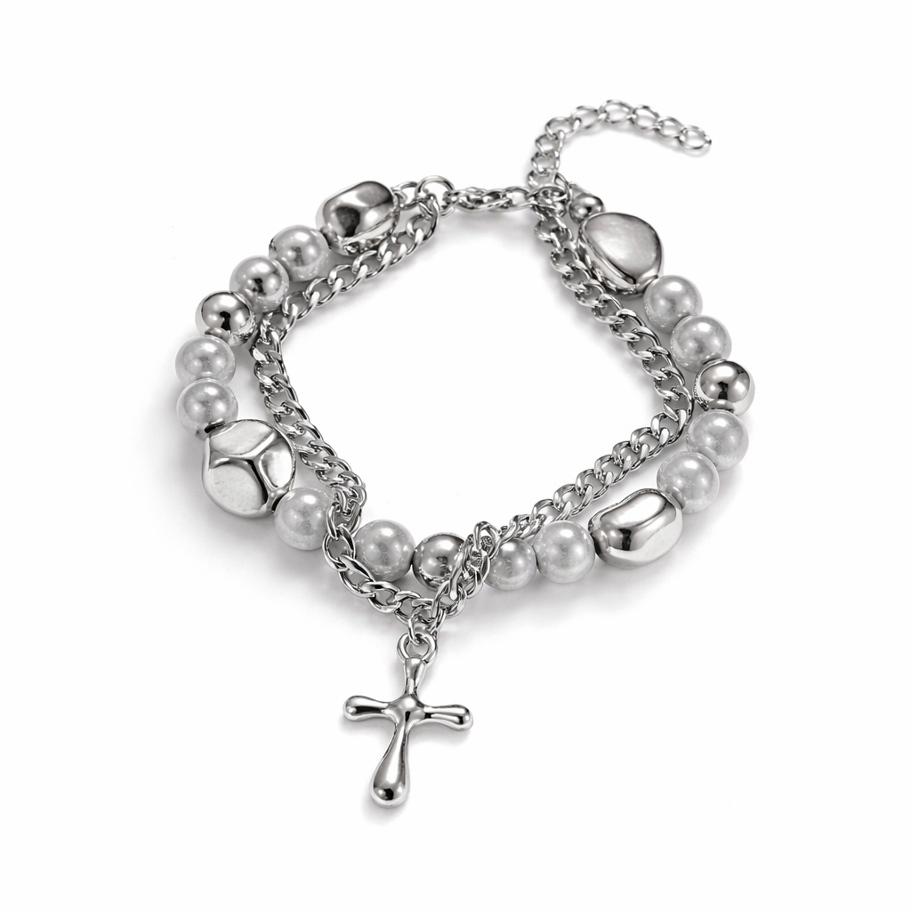 Gothic Pearl Cross Bracelet (Code-ZX#747)