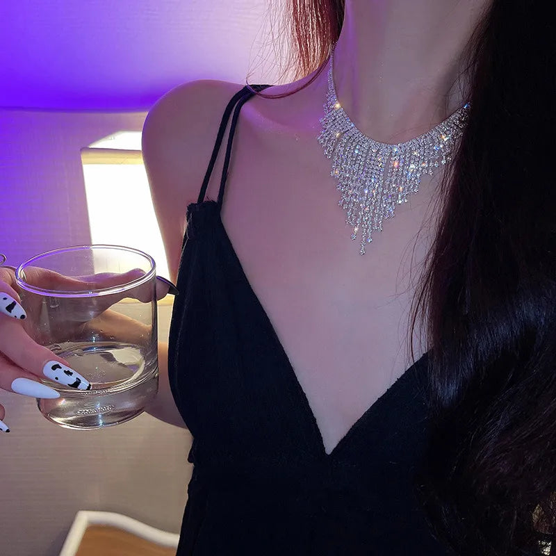 Crystal Cascade Statement Necklace (Code-ZX#10)