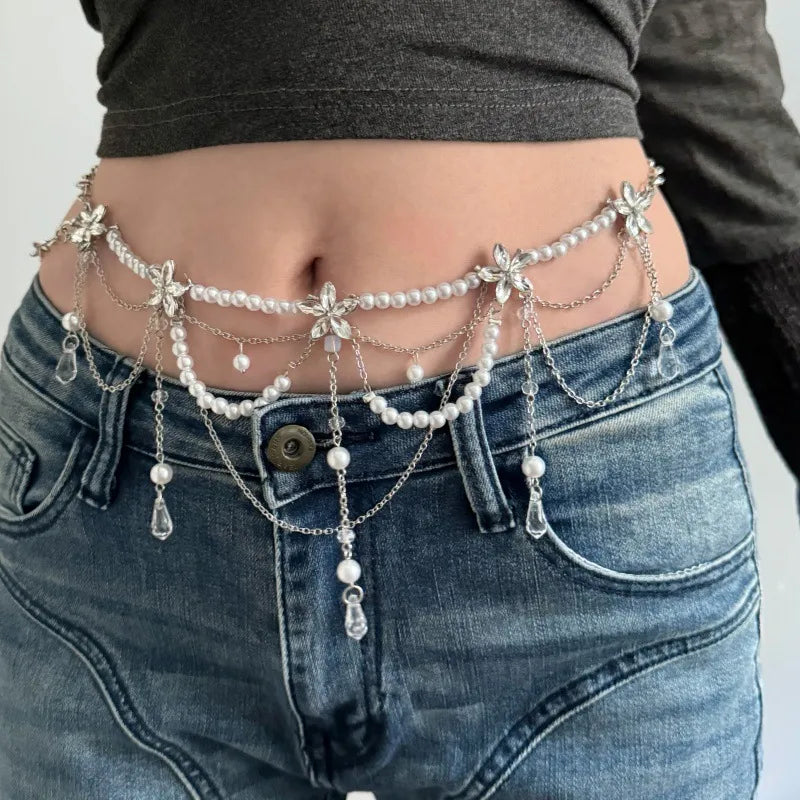 Pearl & Butterfly Drop Waist Chain (Code: ZX#146)