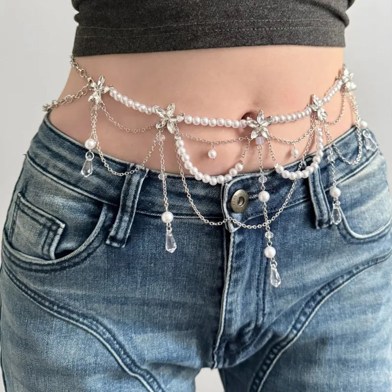 Pearl & Butterfly Drop Waist Chain (Code: ZX#146)