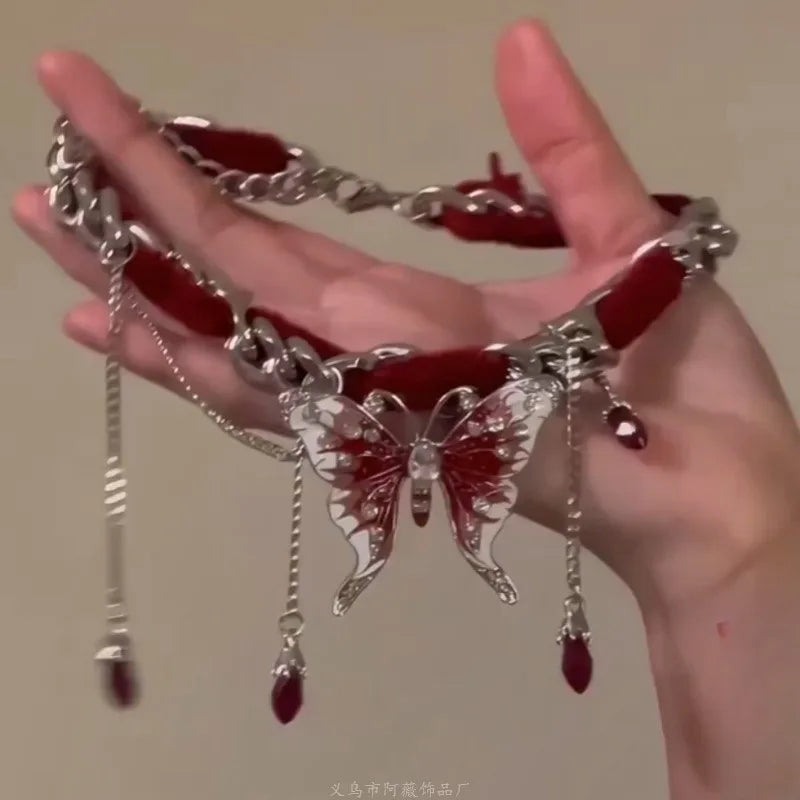 Gothic Red Butterfly Choker Necklace – (ZX-202)