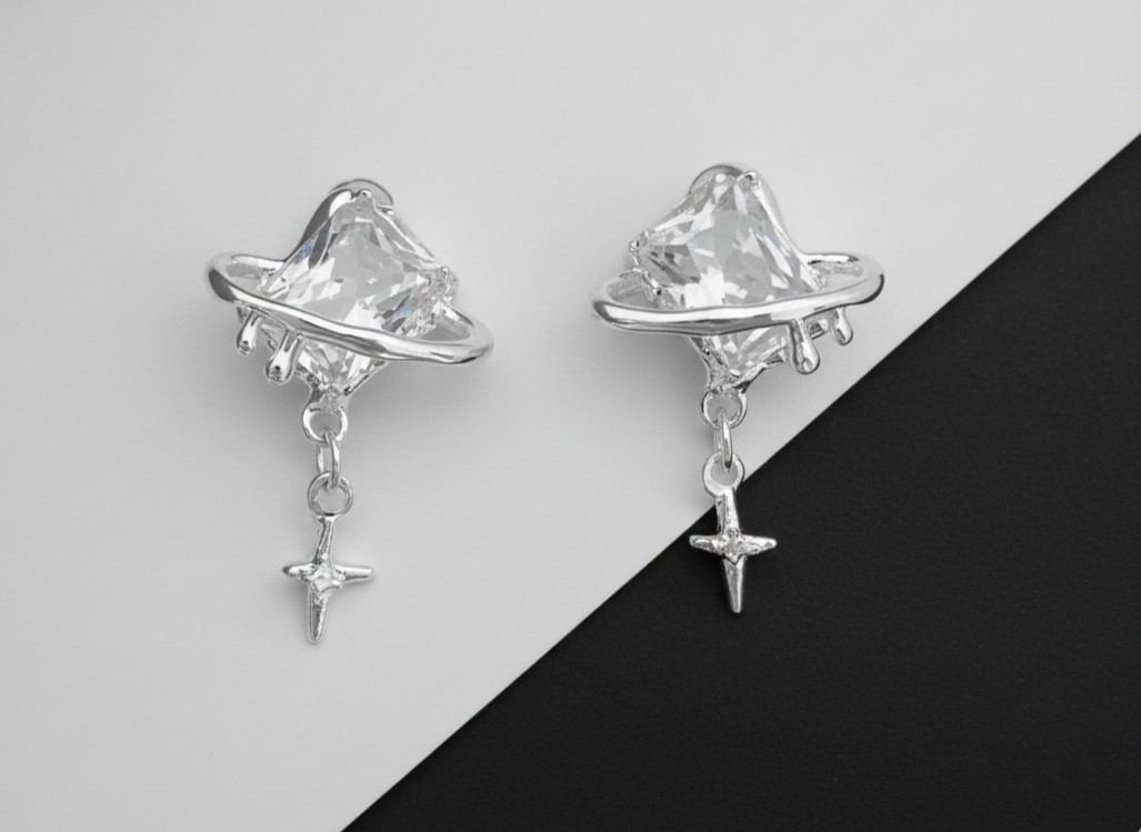 Saturn Crystal Orbit Earrings (Code-ZX#647)