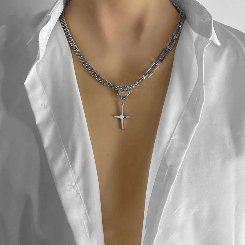 Dual Link Cross Chain & The Pendent Can Be Earring (ZX-875)