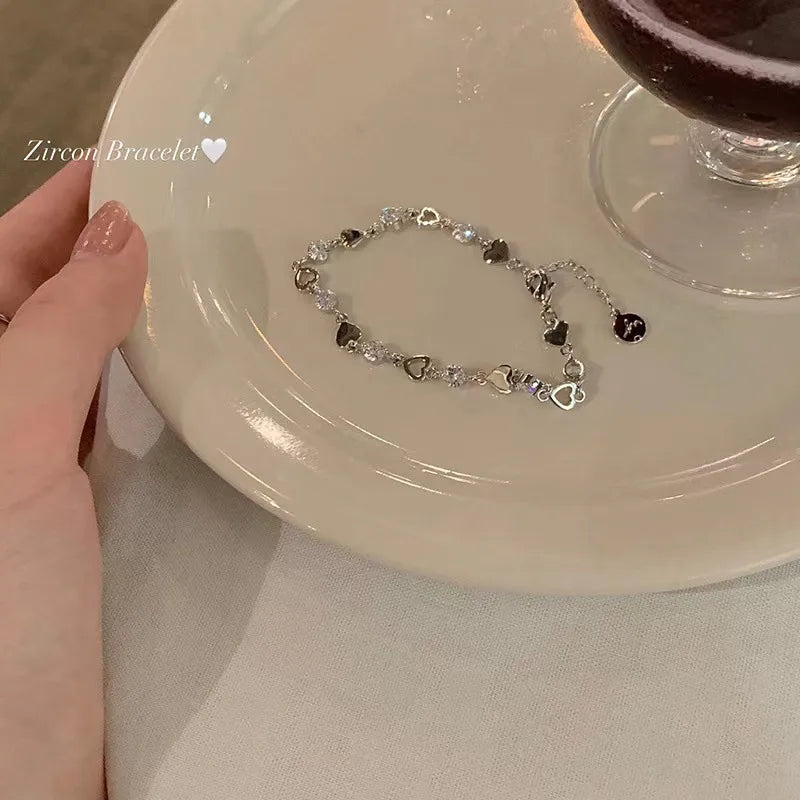 Crystal Heart Chain Bracelet (Code: ZX#55)