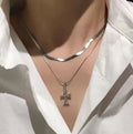 Divine Line Necklace – Silver Cross Duo Chain (Code: ZX#189)
