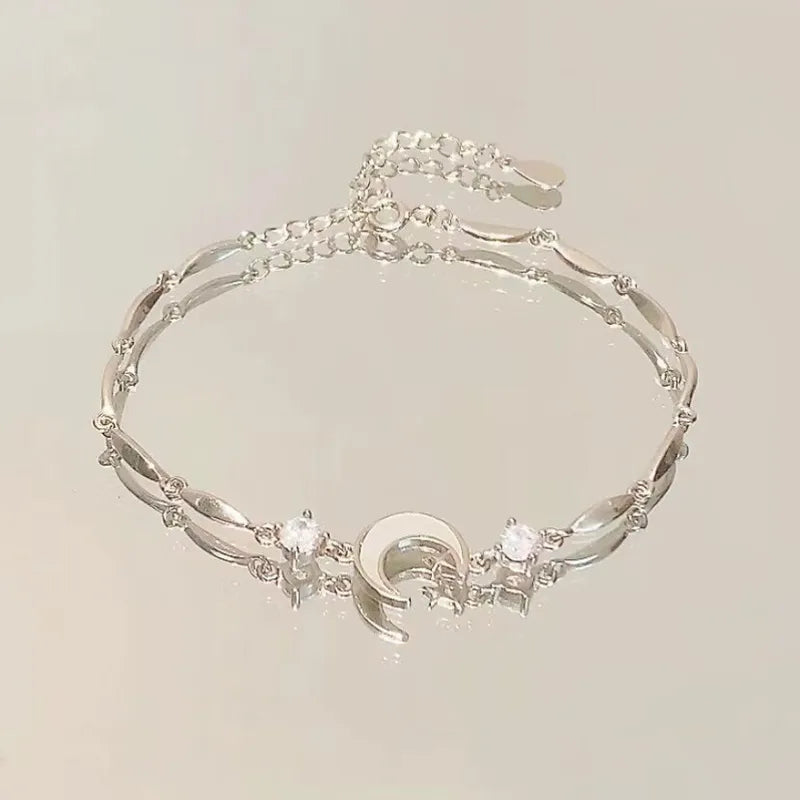 Lunar Crescent Silver Bracelet (Code: ZX#50)