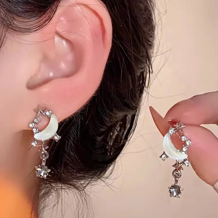 Celestial Moon & Star Drop Earrings (Code-ZX#714)