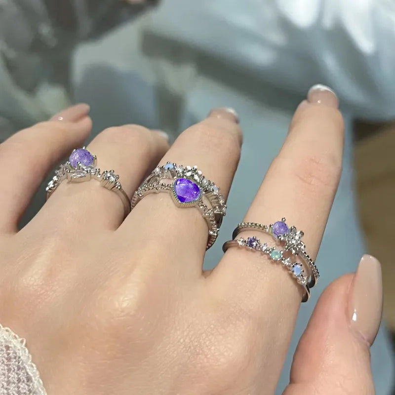 Royal Violet Crystal Layered Ring Set (Code-ZX#770)