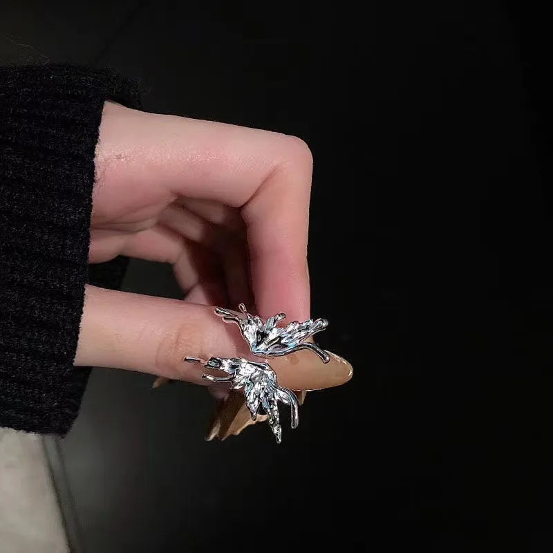 Silver Crystal Leaf Ring (Code: ZX#124)