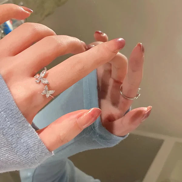 Silver Butterfly Duet Ring (Code-ZX#800)
