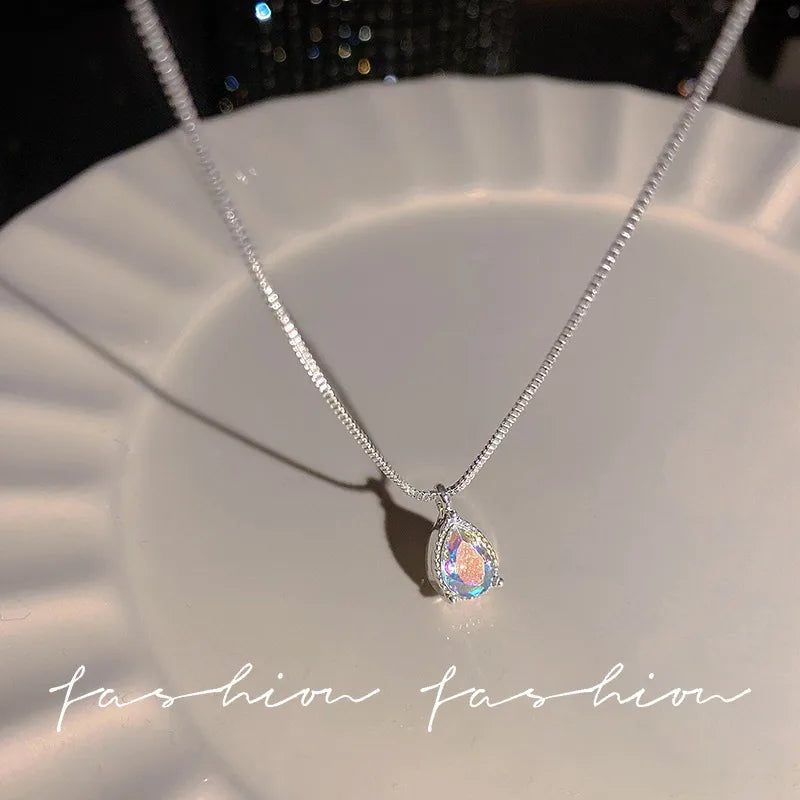 Iridescent Teardrop Crystal Necklace (Code-ZX#565)