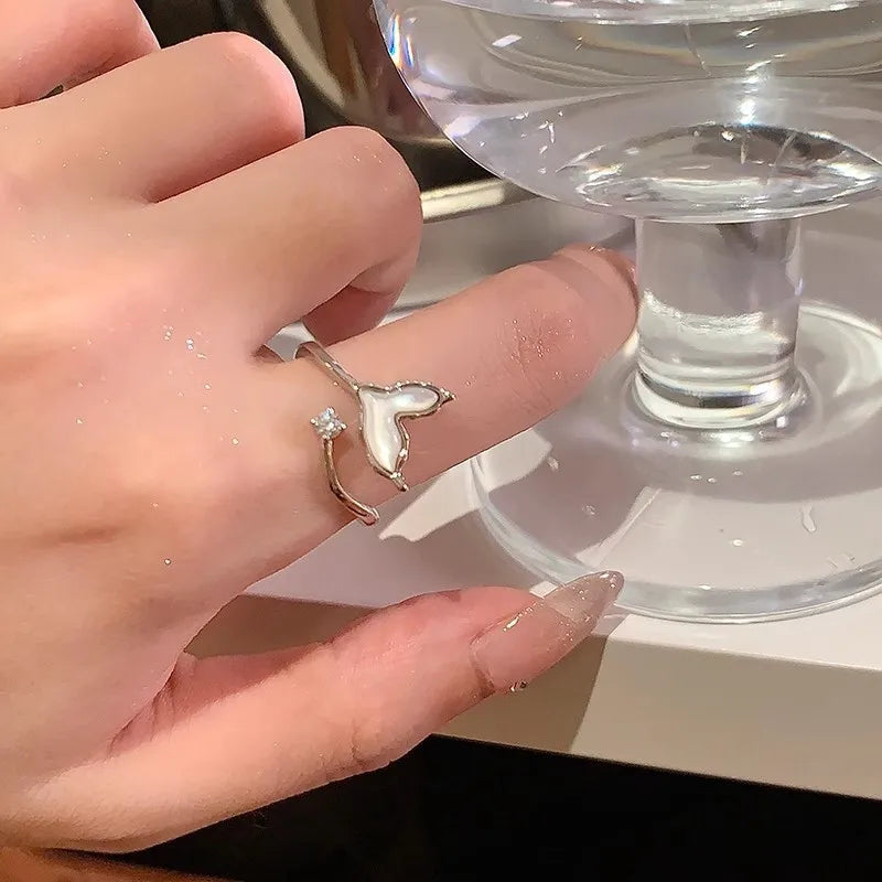 Silver Pearl Heart Open Ring (Product Code: ZX#653) 💖