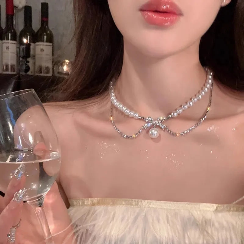 Pearl Bow Elegance Necklace (Code-ZX#562)
