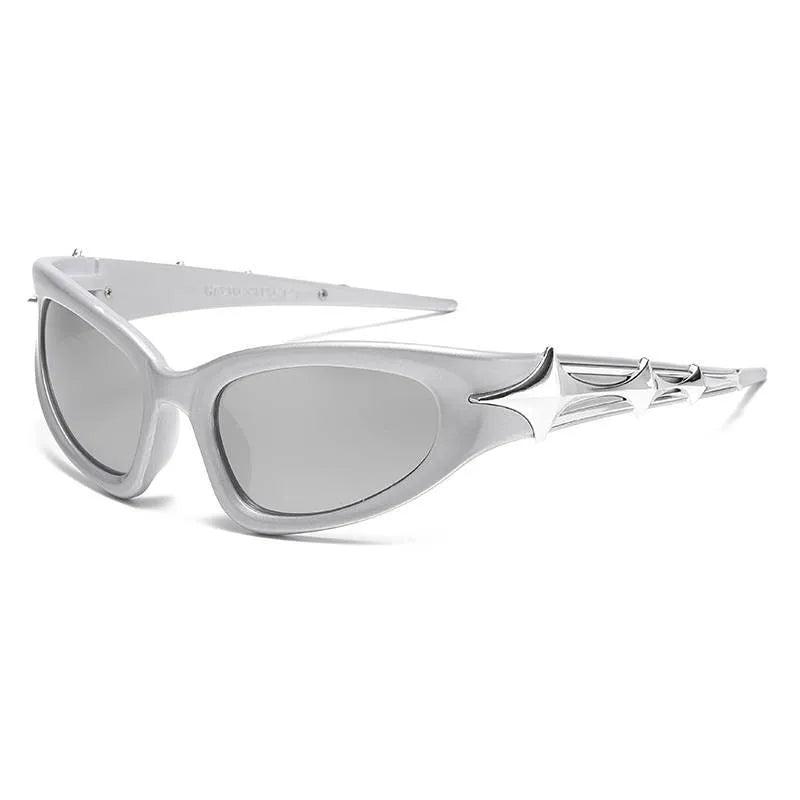 Y2K - Silver Chrome Viper Glasses - White Mercury